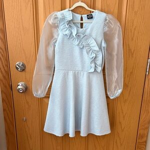 Beetlejuice Beetlejuice Light Blue Girls Ruffle Front Dress  Sheer Sleeves 10/12